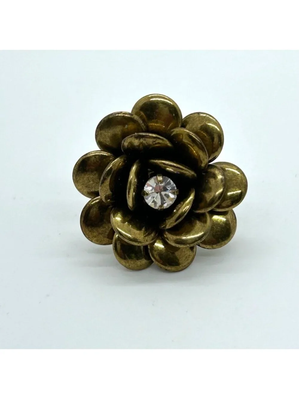 Joan Rivers Gold Tone Flower Ring With Crystal Center Statement Accessory